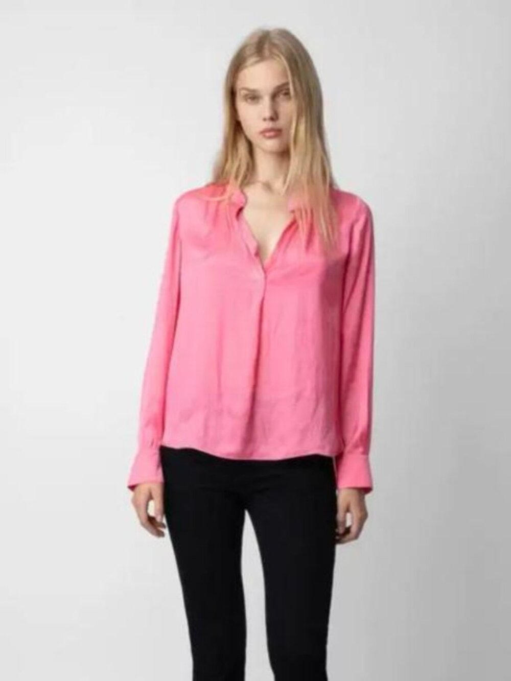 NEW ZADIG & VOLTAIRE Women’s Tink Satin V-Neck Blouse Rubber Pink